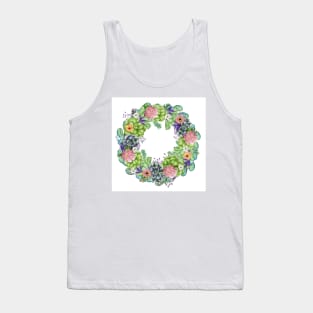 Succulent Watercolor Floral Wreath Tank Top